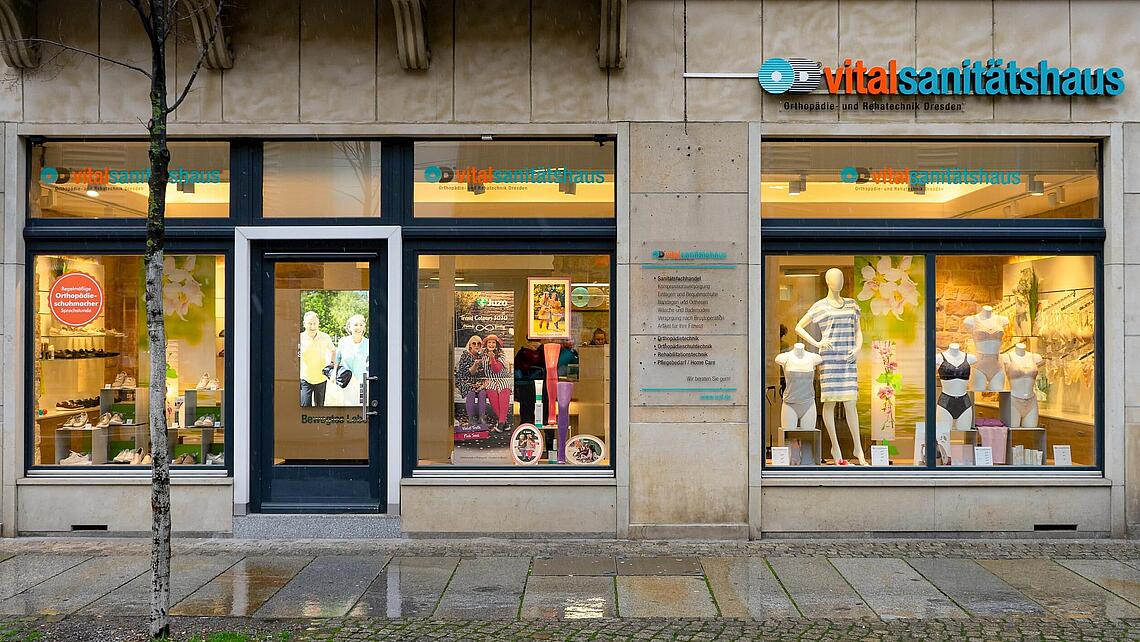 Ansicht von außen unseres Sanitätshauses auf der Bautzner Straße in Dresden